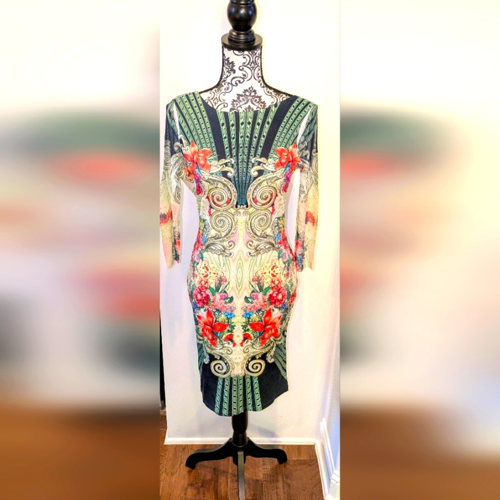 Backless Bodycon Dress w/Sheer Sleeves